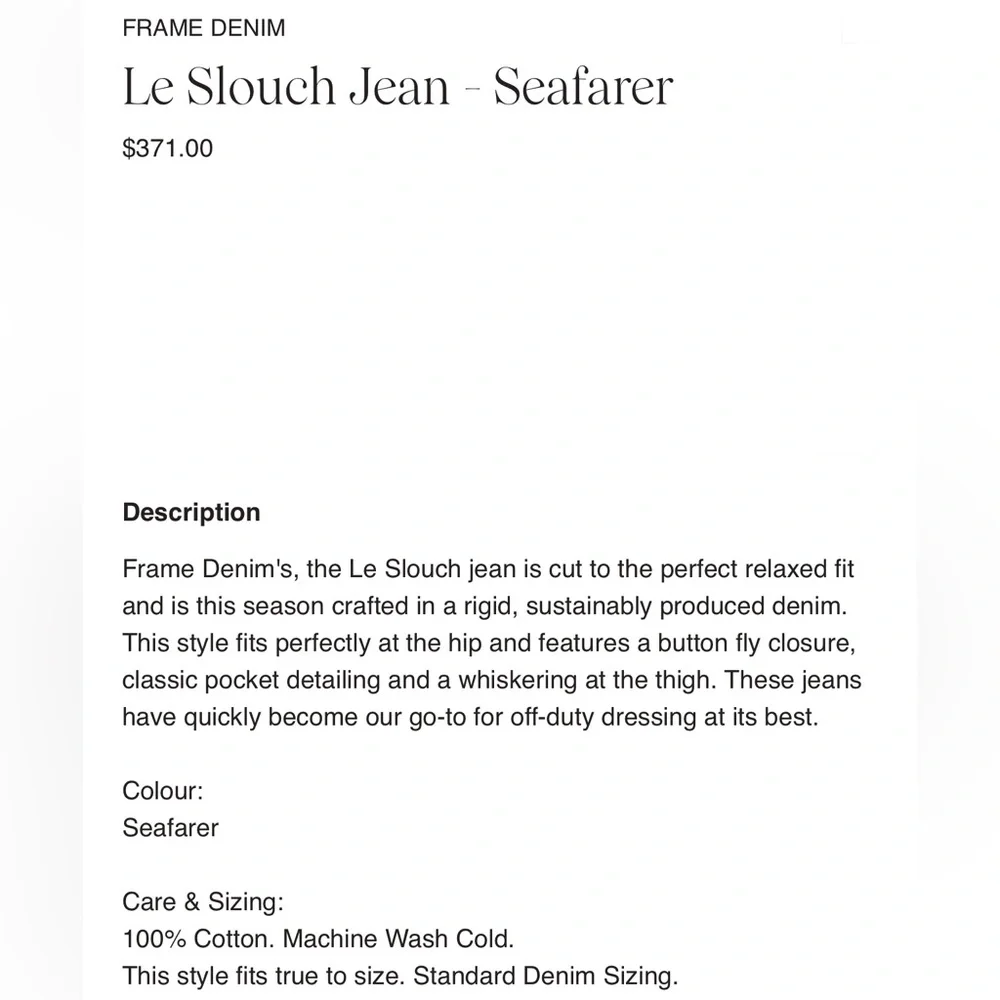 NWT FRAME Denim Le Slouch Seafarer Straight Leg Jean - Picture 11 of 12